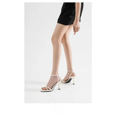 High-quality beige ankle strap sandals open-toe stiletto heels elegant wedding shoes shoes