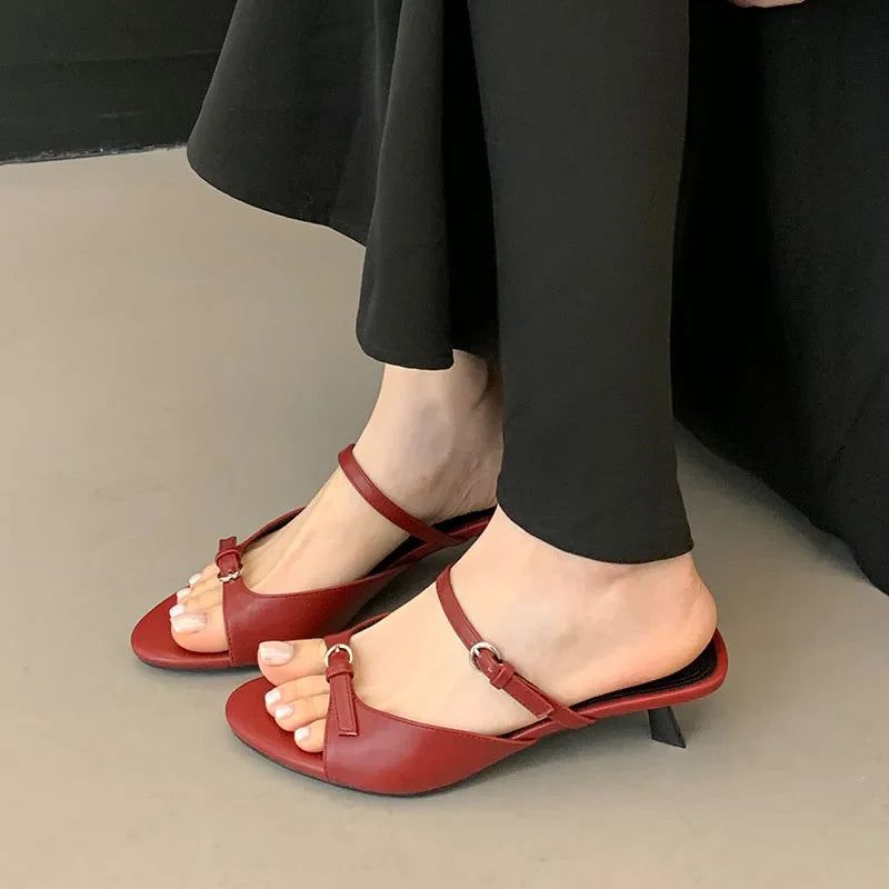 Shallow Elegant Low Heel Pumps Shoes Casual Slides Footwear Slip On Heeled Sandals Shoes