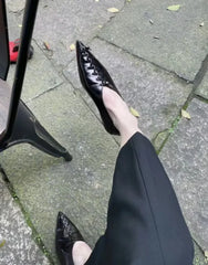 Genuine Leather Retro Pointed Toe Flat Shoes Design Weaving Simple Office Daily Commuting Shallow Shoes