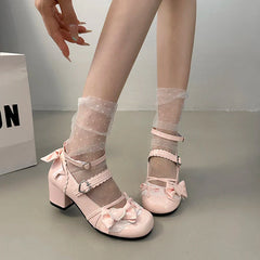 Butterfly-knot Lolita Mary Jane Shoes Elegant Round Toe Thick Heel Shoes Dress Pumps