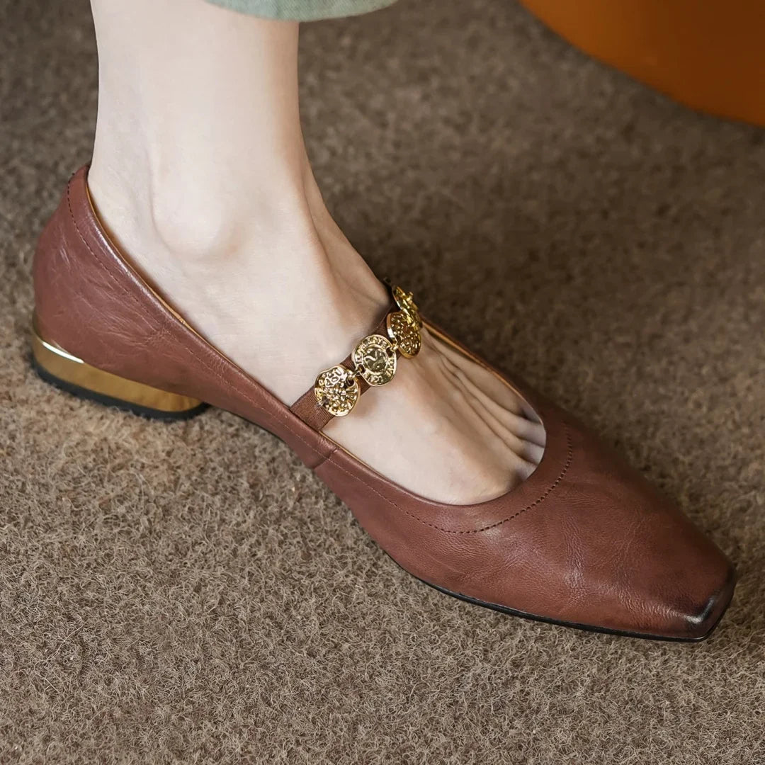 Large size 34-41 cow leather square toe slip-on Mary Jane flats high quality soft comfortable moccasins shoes woman