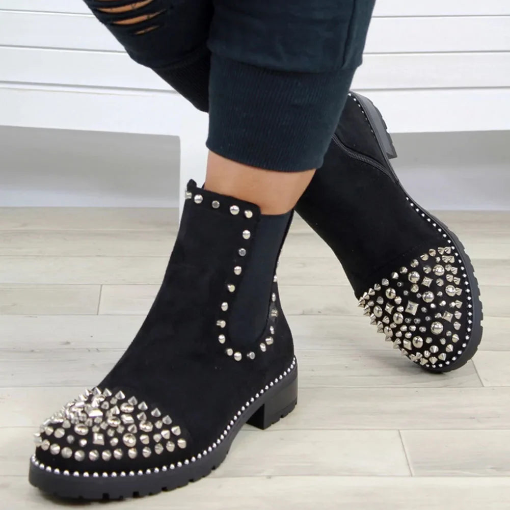 Platform Chunky Heels Ankle Boot Brand Crystal Combat Boots Cool Comfy Shoes Motorcycle Boots