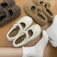 Elegant Ballet Loafer Flat Shoes Flats Loafers Fur Round Toe Brand Design Teddy Outdoor Shoes