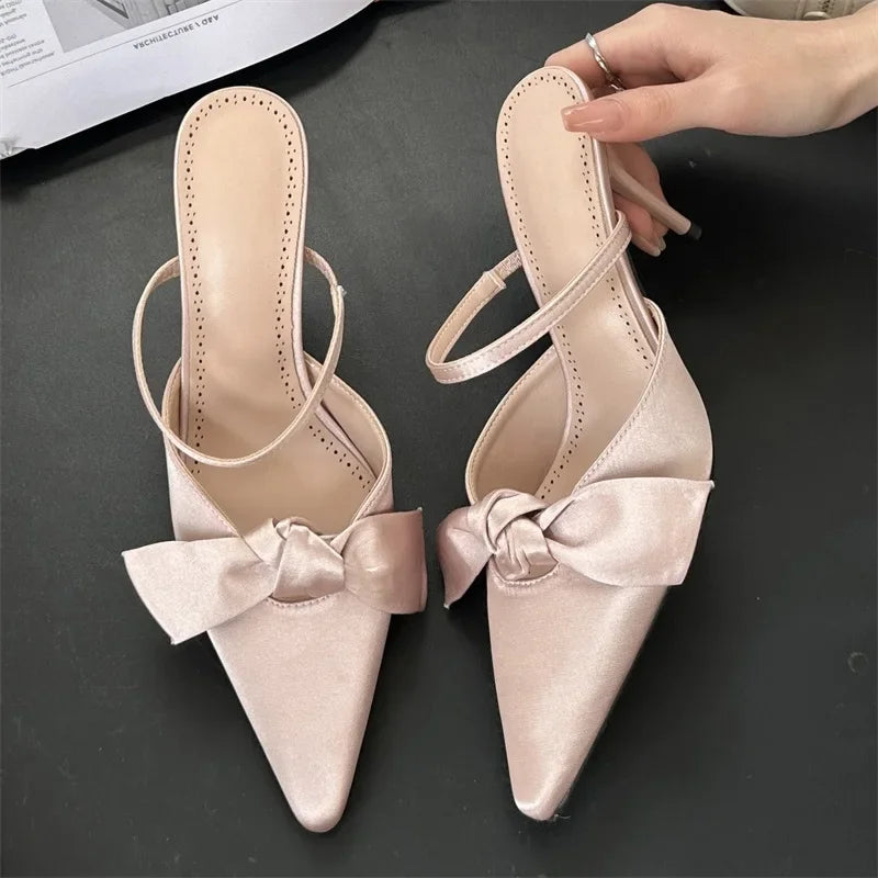 Design Style Butterfly-knot Thin High Heels Pointed Toe Banquet Wedding