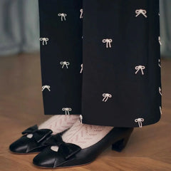 Round Toe Bow Decor Pumps Block Low Heels Slip On Hollow Sweet Dress Daily Party Elegant Design Sandals