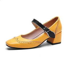 Slimming Shoes Casual Heels Square Toe Sandals Pump Shallow Mouth Mary Jane All-Match Comfortable Latest