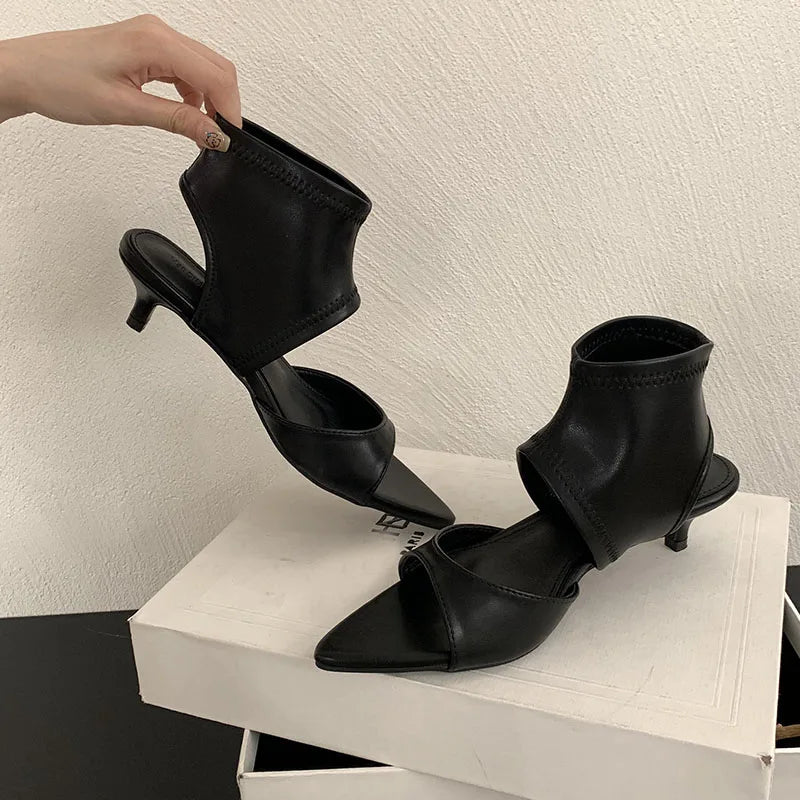 Open Toe Footwear Low Heel Modern Ankle Booties Shoes Stretch Heeled Sandals Boots Shoes