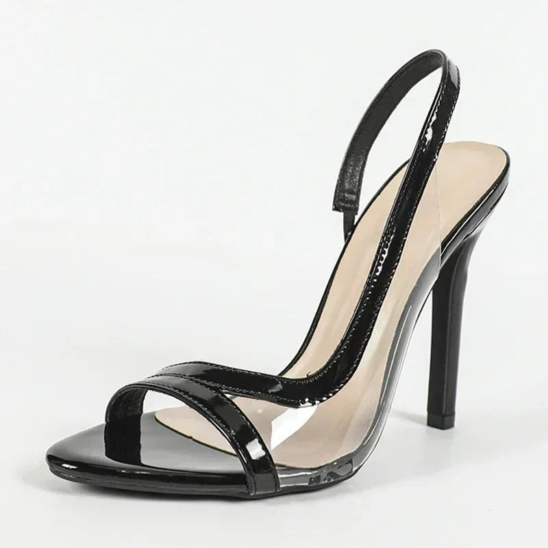 Elegant Shallow Open Toe PVC Transparent Back Strap Sandals Red Thin High Heels Wedding Party Shoes Zapatos Mujer