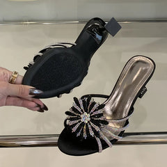 Gold Silver Crystal Gem Strange Low Heels Slippers Rhinestone Flowers Party Prom Shoes Mules Sandals