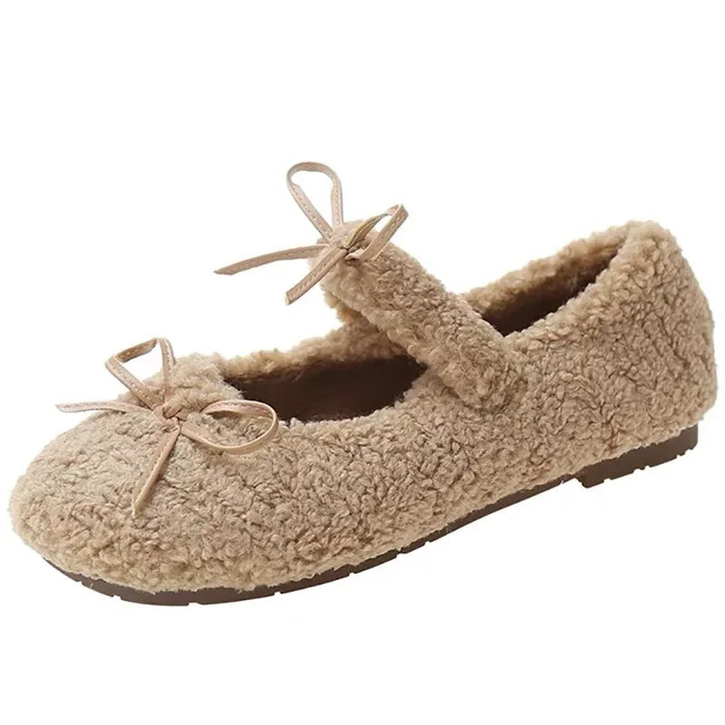 Elegant Ballet Loafer Flat Shoes Flats Loafers Fur Round Toe Brand Design Teddy Outdoor Shoes