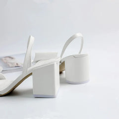 Asymmetrical Geometric Decor Comfortable Thick High heels White Leather Slingbacks