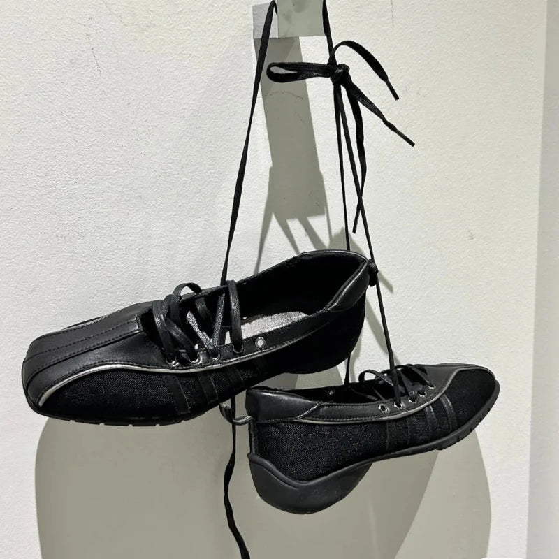 Black Ballet Shoes Flat Cross Strap Functional Shoes Comfortable Soft Bottom Mary Jane Shoes Ballet Sneakers