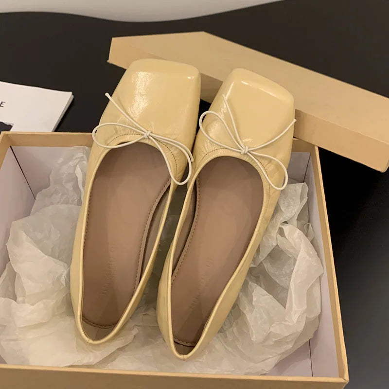 Flat Shoes Square Toe Shallow Slip On Casual Ballerina Shoes Soft Flat Ballet Shoes