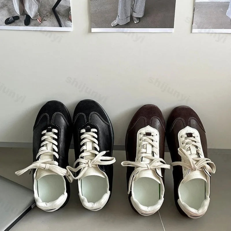 Retro Design Casual Flat Casual Sports Single Shoes Shallow Mouth Versatile Comfortable Lace Up Sneakers