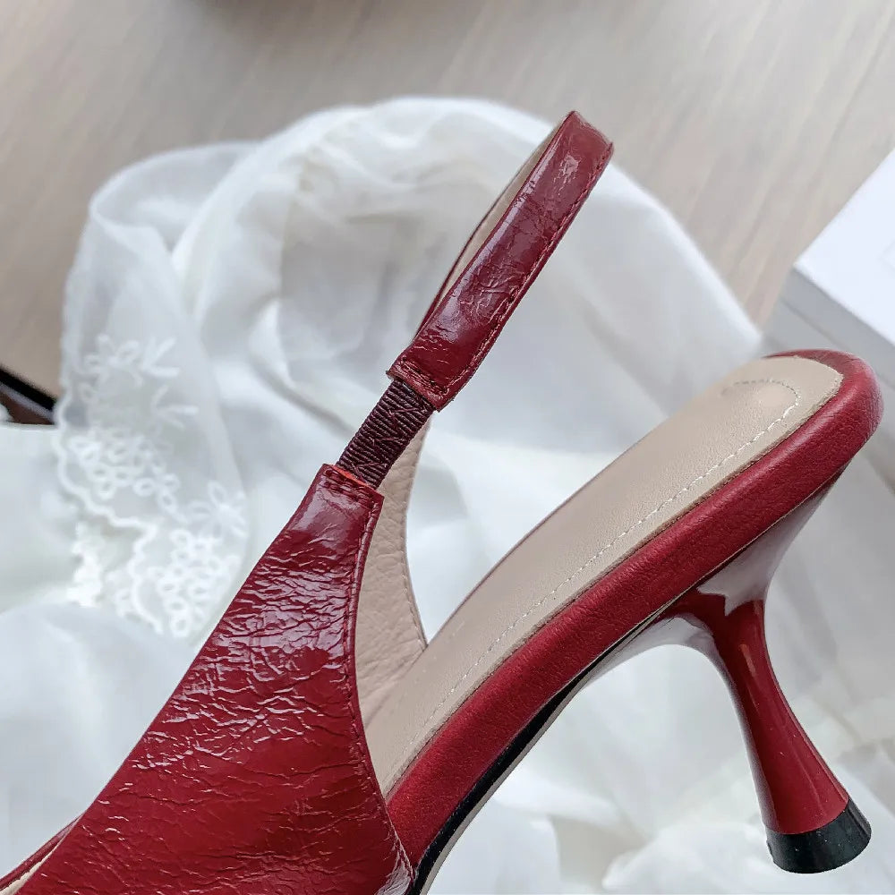 genuine leather thin high heel square toe slip-on sandals elegant evening dress pumps heels daily shoes
