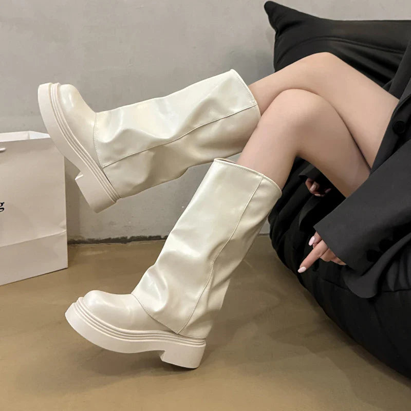 Ankle Chelsea Boots Flats Platform Shoes Woman Pu Leather Motorcycle Boots Snow Short Boots Woman