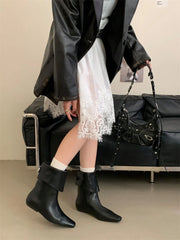 Black Boots Round Toe Chunky Heels Fall Shoes Belt Buckle Cowboy Boots