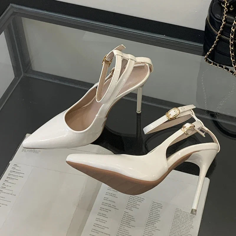 Pointed Toe Ankle Strap High Heels Elegant Party Shallow Brand Shoes Backless Stripper Shoes