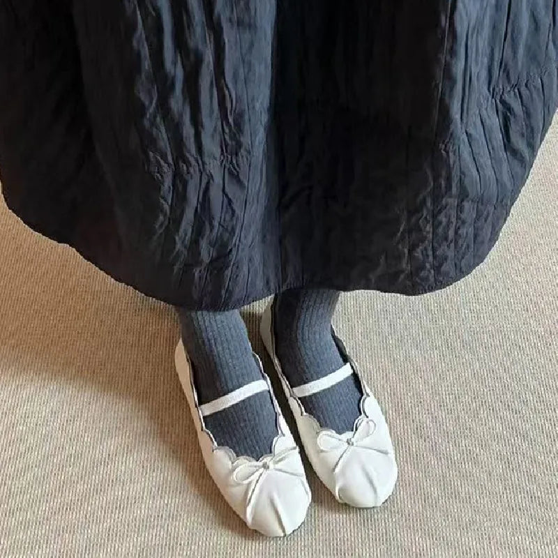 Sweet Bowknot Design Comfort Soft Ballet Flats Elegant Pleated Shallow Flats Loafers Zapatos De Mujer