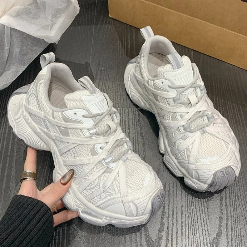 Platform Soled Lace Up Sneakers Comfortable Soft Sports Shoes Outdoor Casual Couple Running Shoes