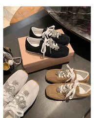 Brand High Quality Zapatillas De Mujer Retro Square Head Pearl Bow Casual Training Shoes Shoes Hot Selling