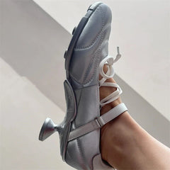 Special Heel Design Lace-Up Ballet Shoes Non-Slip Buckle Strap Shoes Hand-made Round Toe Sapatos Femimino