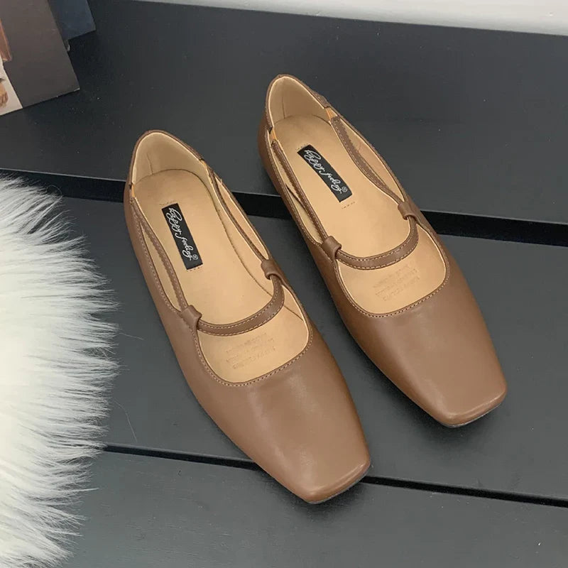 Flat mary janes shoes woman candy color soft leather ballet flats ankle strap comfy mocaasins