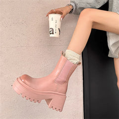 Platforms Ankle Boots Genuine Leather Thick Sole Ankle Punk Motorcycle Shoes Combat Booties