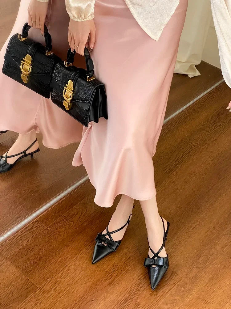 Butterfly-knot Buckle Strap Pumps Woman Elegant Pointed Toe Thin Low Heels