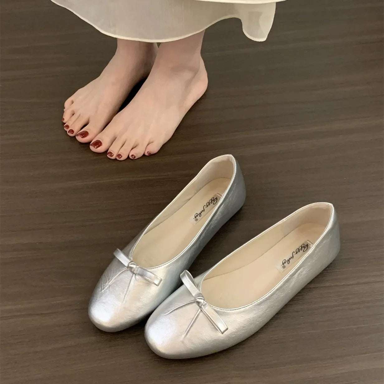 2026 Flat Shoes Round Toe Bow-knot Slip On Ballet Shoes Soft Flat Shoes Casual