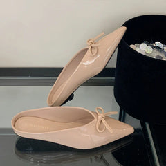 Slippers Bowknot Pointed Toe Heels Elegant Non-slip Mule Shoes Zapatos De Mujer