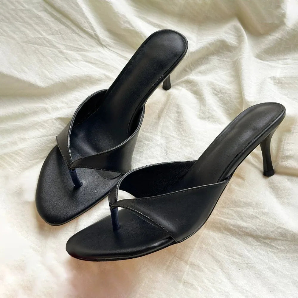 Round Toe Thin Heel Slippers Flip Flops Sandals Shoes Shallow Medium Heels Slippers Slides Pumps