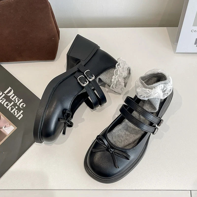Dresses Mary Jane Shoes Elegant Causal Uniform Performance Shoes Lolita Bowknot Woman Low-heeled Shoes