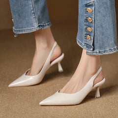 Elegant Slingback High Heels Sandals Woman Rear-Strap Shoes Office Dress Shiny Leather Pumps Pointed Toe Cut-Out Tacones