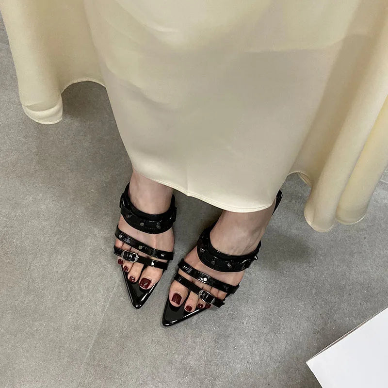 Pointed Toe Heels Pumps Slides Shoes In Slip Rivet High Heels Shoes