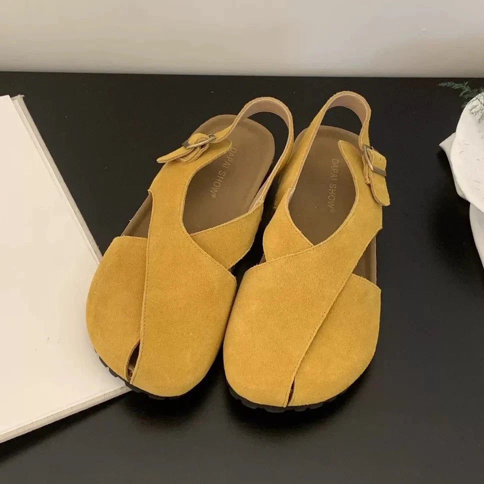 Flats Sandals Platform Shoes Suede Casual Buckle Slippers Brand Walking Slingback Sandalias Mujer