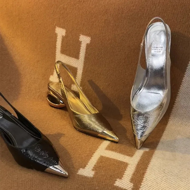 strange heel pointed toe slingbacks