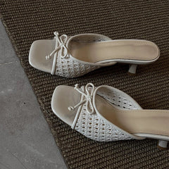Butterfly-knot Woman Slippers High Heel Slides Concise Party Dress Shoes