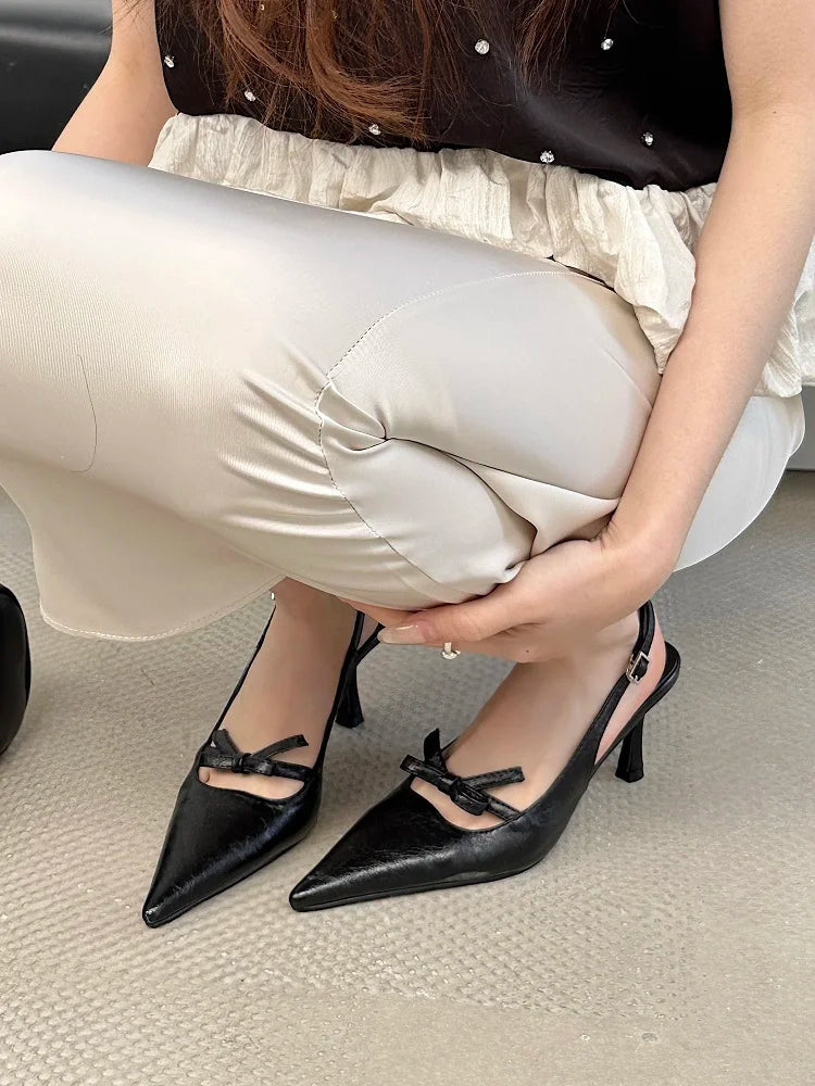 Elegant Butterfly-knot Thin Heels Slingbacks Shoes Buckle Strap Banquet Zapatos De Mujer