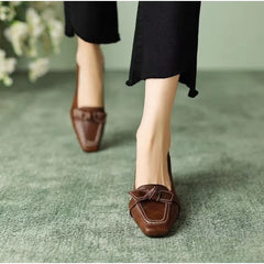 retro square toe high heels and butterfly decorative office girl mid-heeled shoes