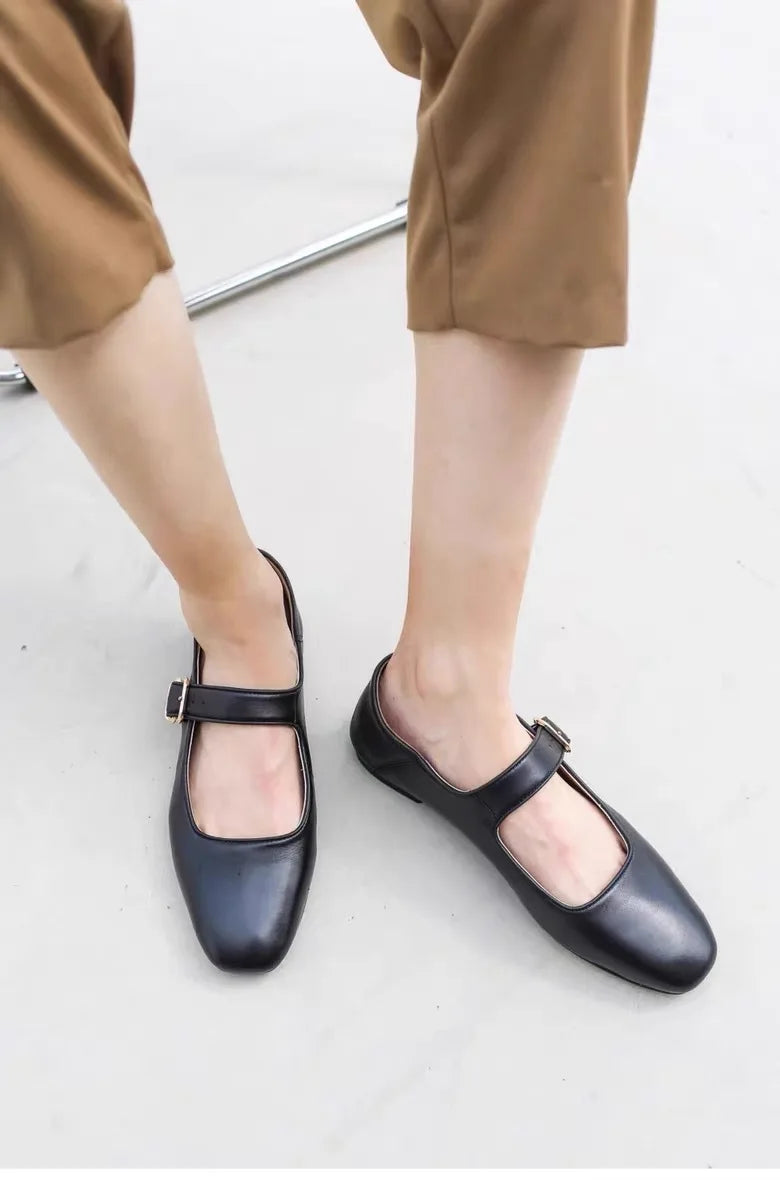 Velvet Mary Janes Belt Strap Shoes Square Toe Flats Ballerina Dress Barefoot Loafers Brides Ballets Femmes