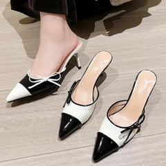 Butterfly-knot Pointed Toe Mule Slippers Elegant Thin Heels Party Dress