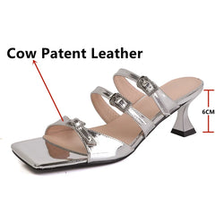 Design Slippers Buckles High Heels Sandals Party Office Genuine Leather Pumps Shoes Woman