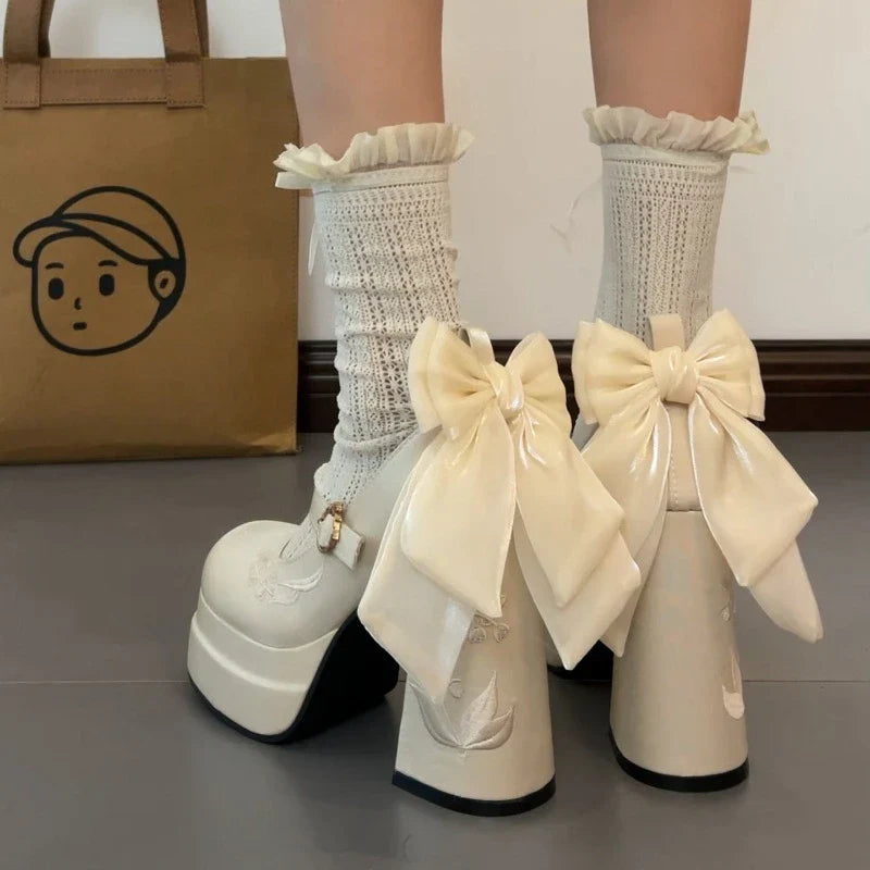 Night Club Platform Lolita Pumps Butterfly-knot High Heel Shoes Stripper Party Shoes