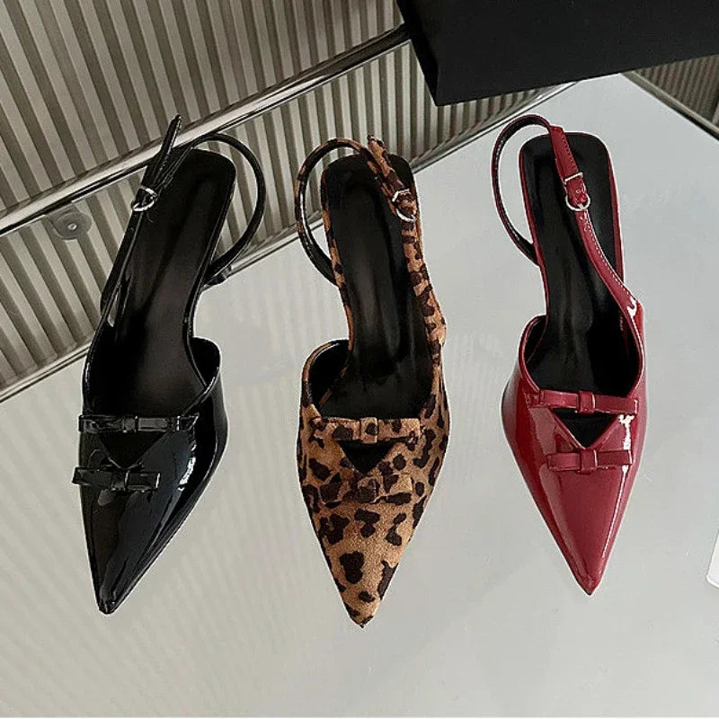 Brand High Heels Elegant Bow Pointed Toe Thin High Heeled Sandals Slingback