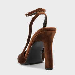 Retro Brown Faux Suede High Heels Round Toe Ankle Strap Buckle Brand Shoes Elegant Banquet