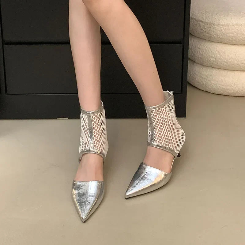 Low Heel Footwear Ankle Sandals Boots Shoes Zippers Pointed Toe Modern Sandals Booties Heeled Shoes