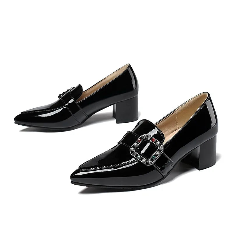 Elegant Medium Heels Pumps Woman Nude Green Black Pointed Toe Party Office Wedding Shoes Large Size 44 45