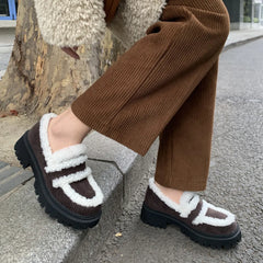 Thick Heels Round Toe Warm Shoes Woman Loafers Casual Office Lady Working Arrival
