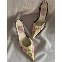 Pointed Embroidered Shoes Retro High Heels Elegant Design Pumps